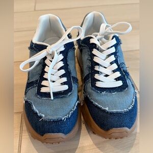 Denim Athletic Shoes with White Laces